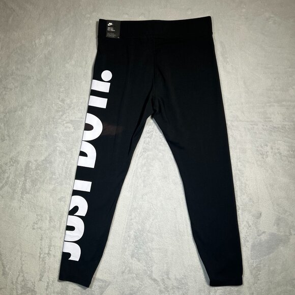 Nike Leggings Womens XL Black White Just Do It Tight Fit High Rise Full Length - Picture 1 of 14